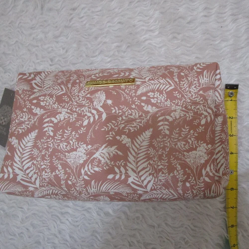 NWT Beautiful Large Vince Camuto Pink and white floral Makeup Bag Pouch 12X6